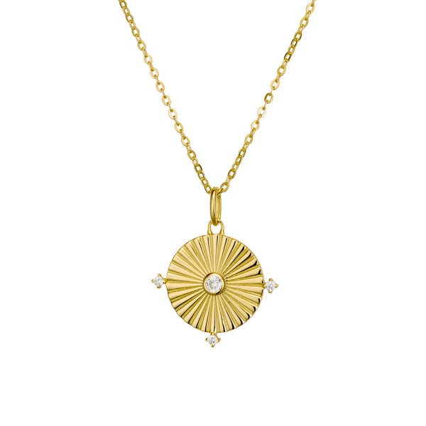Gold Sunray Medallion Necklace