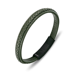 Green Leather Bracelet With Steel Clasp