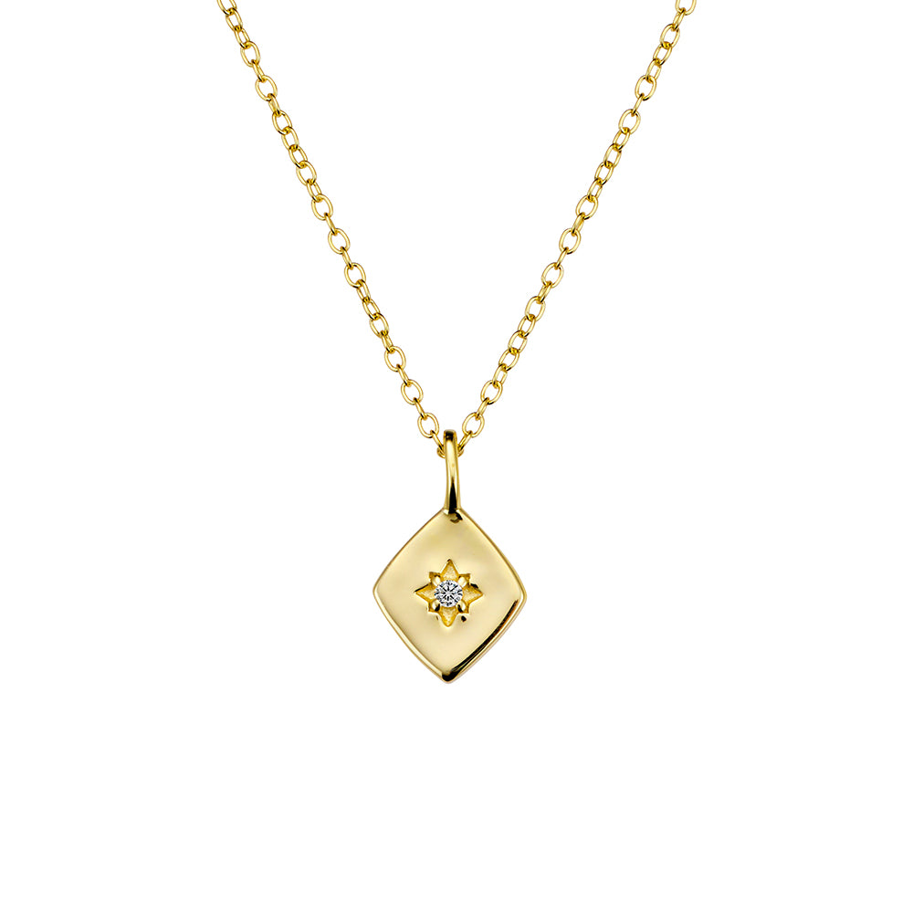 Gold Diamond Shape CZ Northern Star Necklace