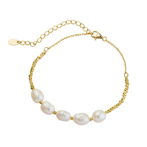 Gold Beaded Bracelet With 5 Freshwater Pearls