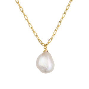 Gold Petite Paperclip Pearl Necklace