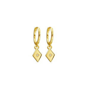 Gold Diamond Shape Drop Cz Huggie Earrings