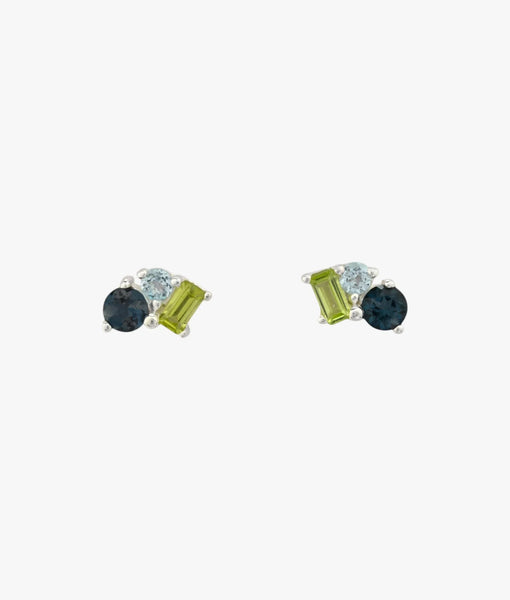 Gemstone Tripple Cluster Earrings
