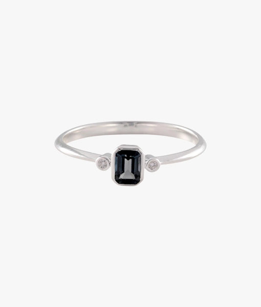 Petite Emerald Cut London Blue Topaz & Cz Ring