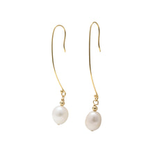 Load image into Gallery viewer, Long Hook Earrings With Oval Pearl.
