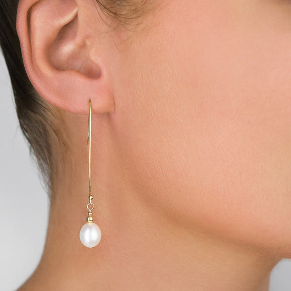 Long Hook Earrings With Oval Pearl.