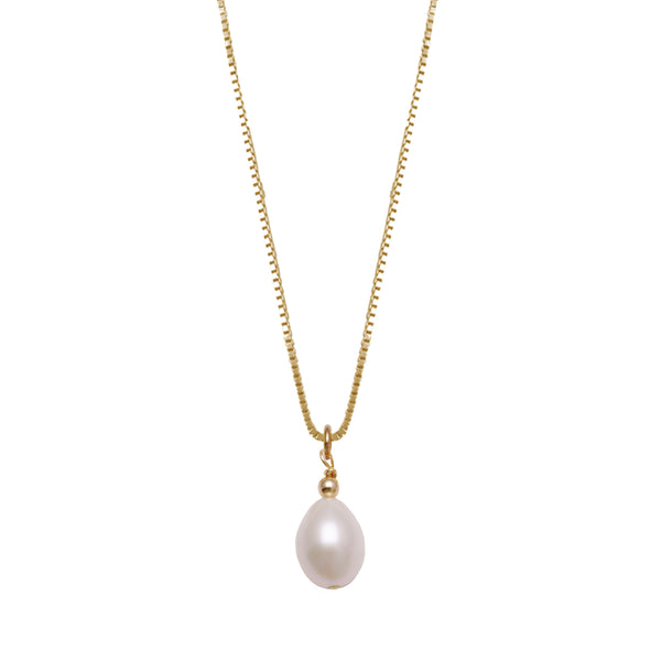 Fine Box Chain Necklace Wth Oval Pearl