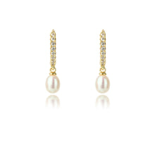 Load image into Gallery viewer, Gold Bondi Pearl &amp; Cz Drop Huggie Earrings
