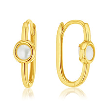 Load image into Gallery viewer, Gold Pearl Paperclip Huggie Earrings
