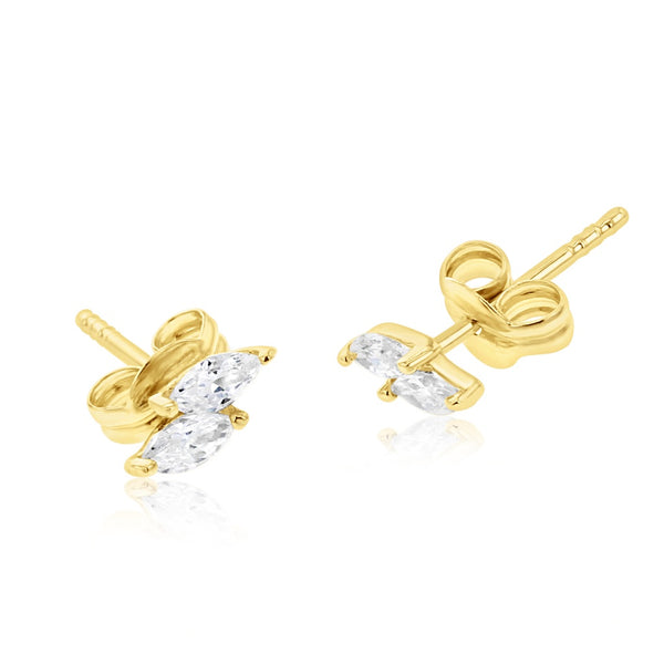 Gold Petite Double Marquise Stud Earrings