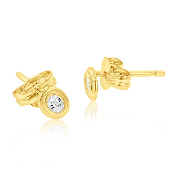 Gold Petite Oval Bezel Set Cz Stud Earrings