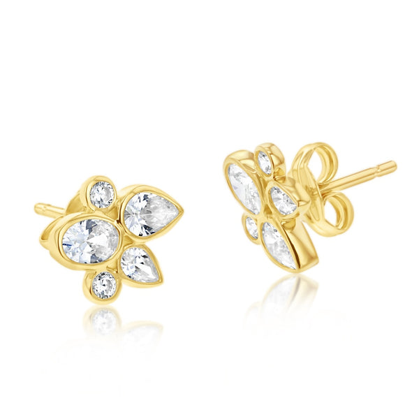 Gold Multi Bezel Set Cz Cluster Earrings