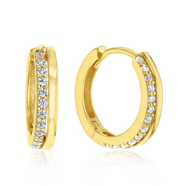 Gold Side By Side CZ Set Round Huggie Earrings