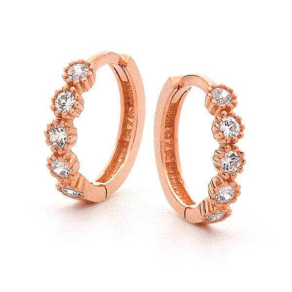 Rose Gold Petite Fancy Cz Huggie earrings