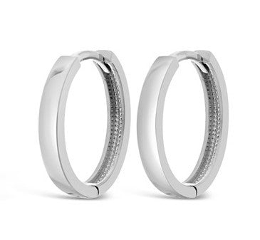 White Gold Plain Oval Huggie Earrings