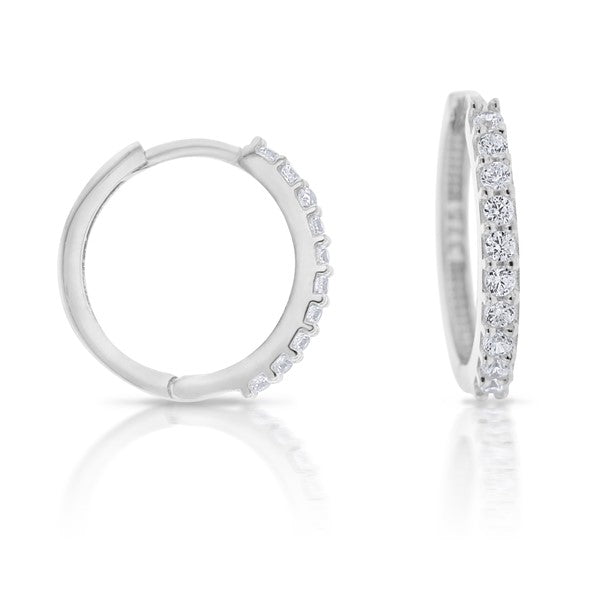 White Gold Cz Huggie Earrings