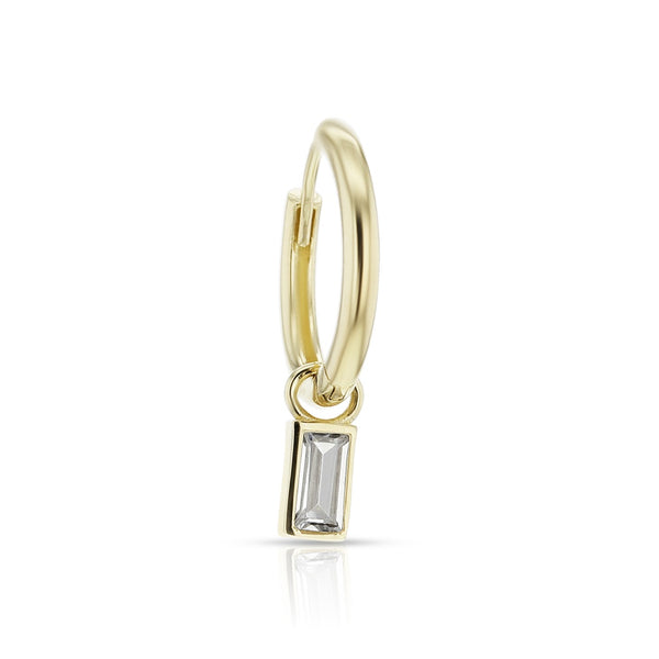 Gold Huggie Earrings With Rectangle Drop