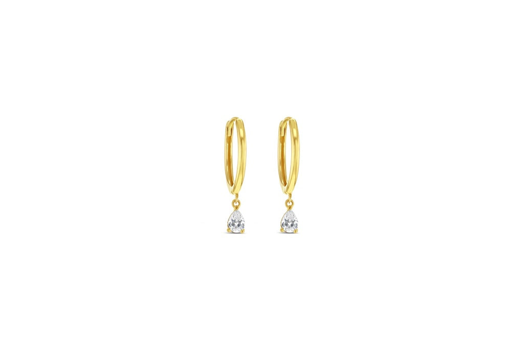 Gold Huggie Earrings With Cz Drops