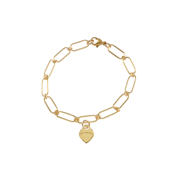 Gold Open Link Bracelet With Heart Charm