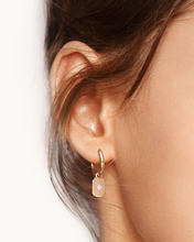 Load image into Gallery viewer, Gold Huggie Earrings With Sliding Rectangle Cz Drop
