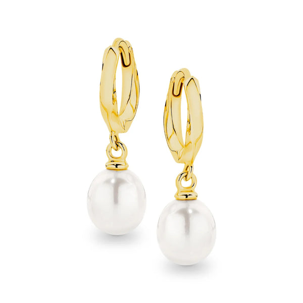Gold Iris Pearl Drop Huggies