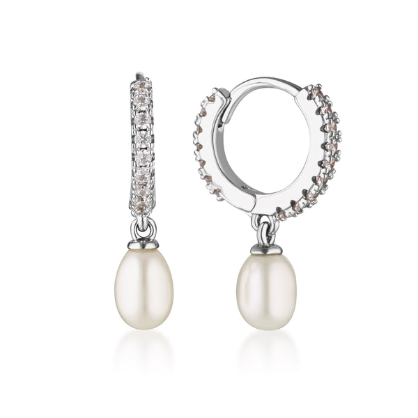 Bondi Pearl & Cz Drop Huggie Earrings