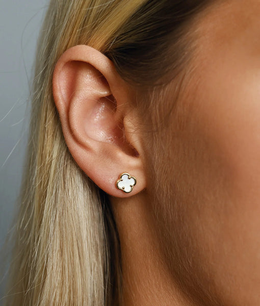 Gold Mother Of Pearl Petite Clover Earrings