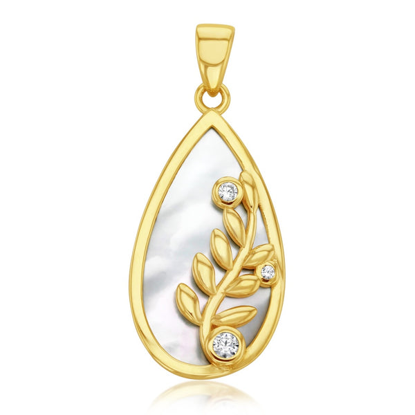 Gold Mother Of Pearl Pendant With Cz