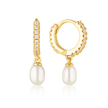 Load image into Gallery viewer, Gold Bondi Pearl &amp; Cz Drop Huggie Earrings
