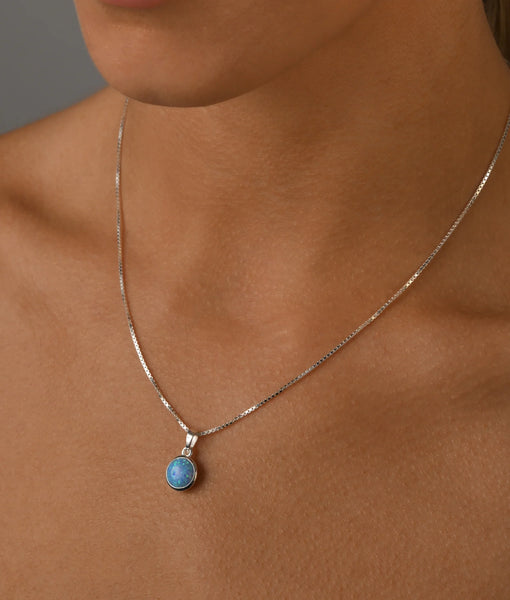 Round Blue Czelline Opal On Box Chain