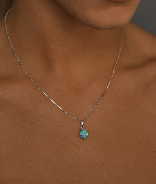 Blue Oval Czelline Opal Necklace