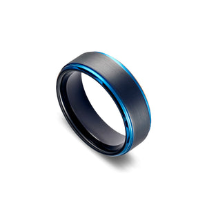 Tungsten men’s Black & Blue Beveled Edge Ring