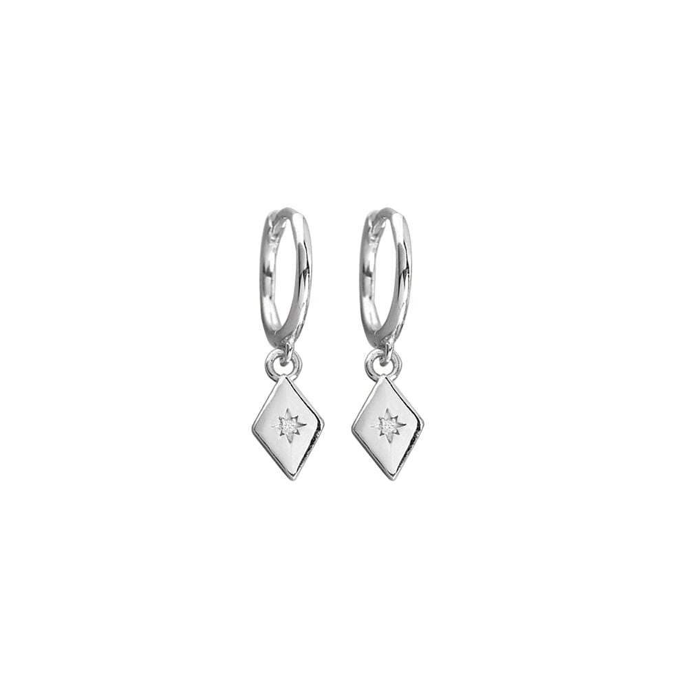 Diamond Shape Drop Cz Huggie Earrings