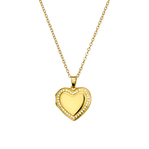Gold Cz Heart Locket Necklace