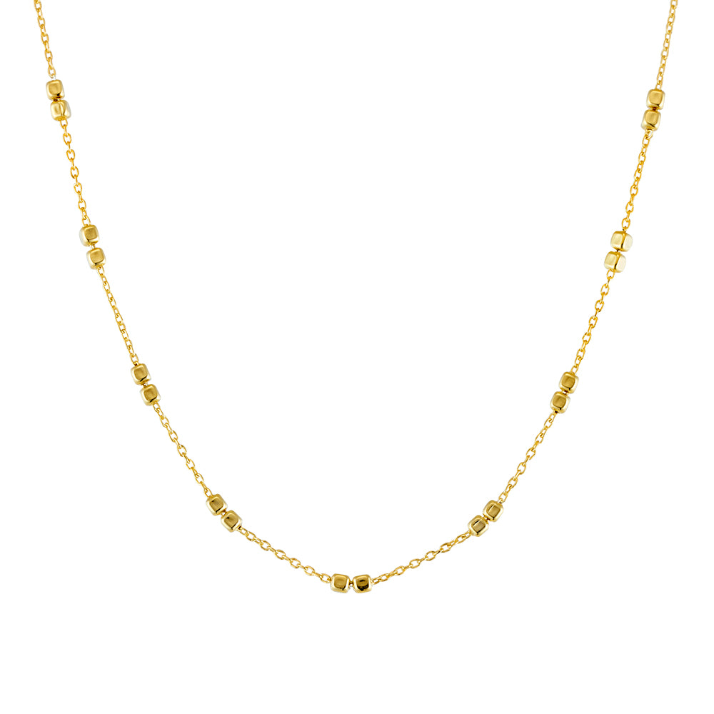 Gold Double Cube Bead & Chain Necklace