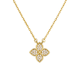 Gold Plate Pavé Flower Necklace