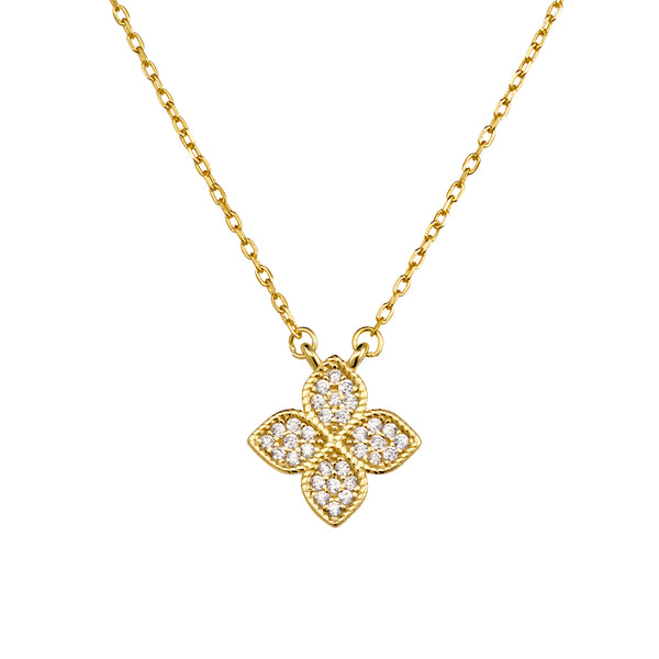 Gold Plate Pavé Flower Necklace