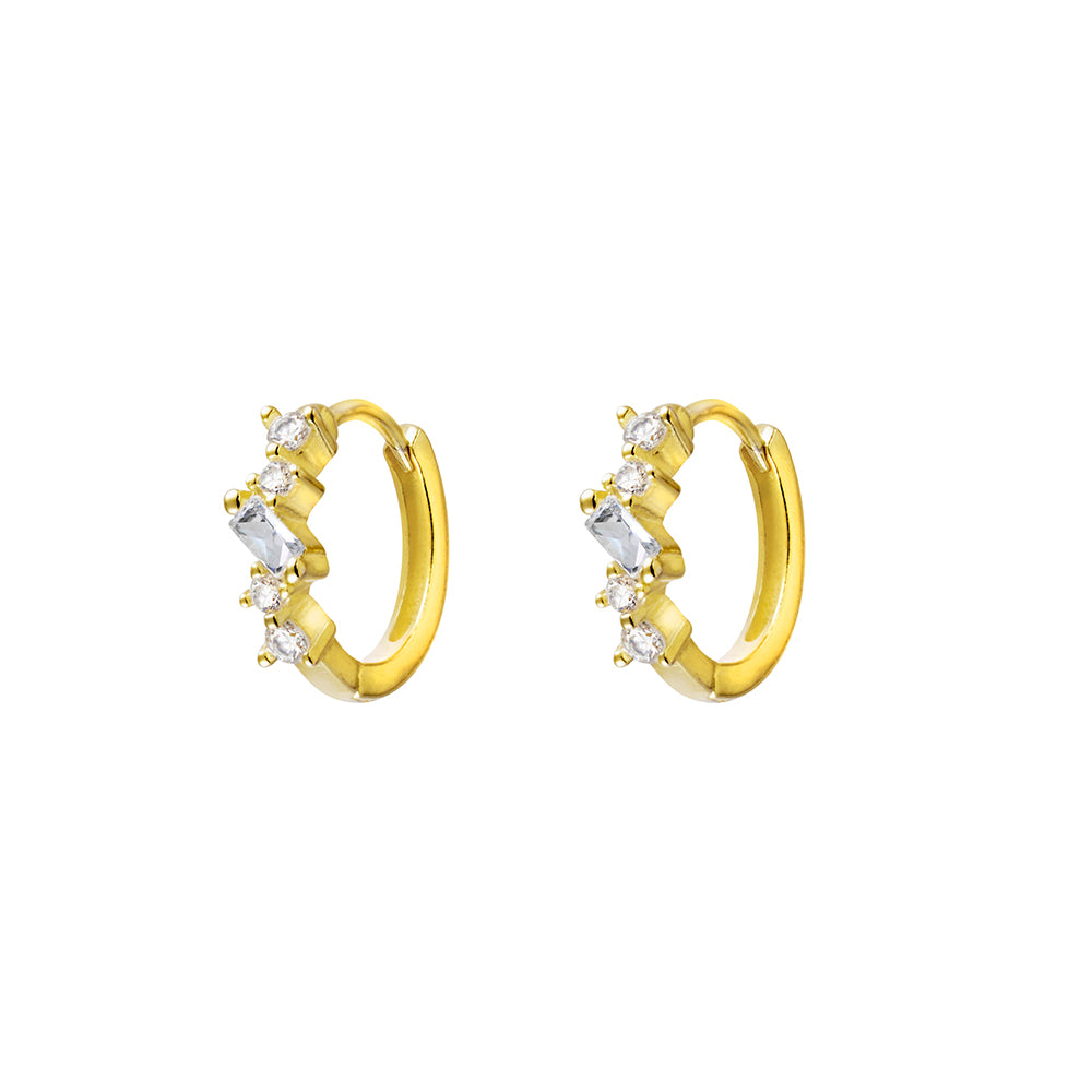 Gold Huggie Earrings With CZ Detail