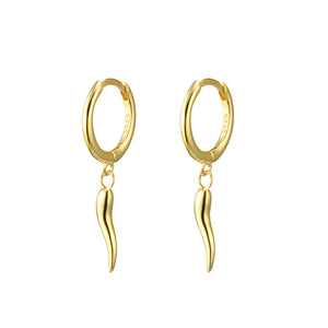 Gold Plate Cornicello Charm Drop Huggies