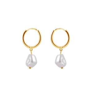 Gold Plated Pearl Drop Huggie Earrings