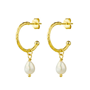 Gold Detailed Half Hoops With Pearl Drop Earrings