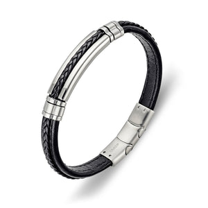 Black Leather Bracelet With Steel Detail