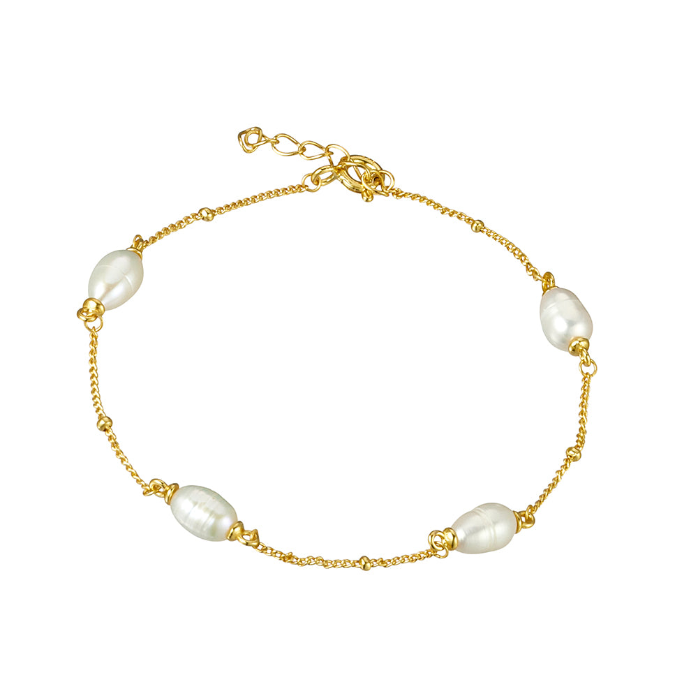 Gold Multi Pearl & Chain Bracelet