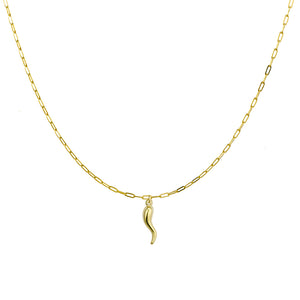 Gold Plate Petite Paperclip Necklace With Cornicello Pendant