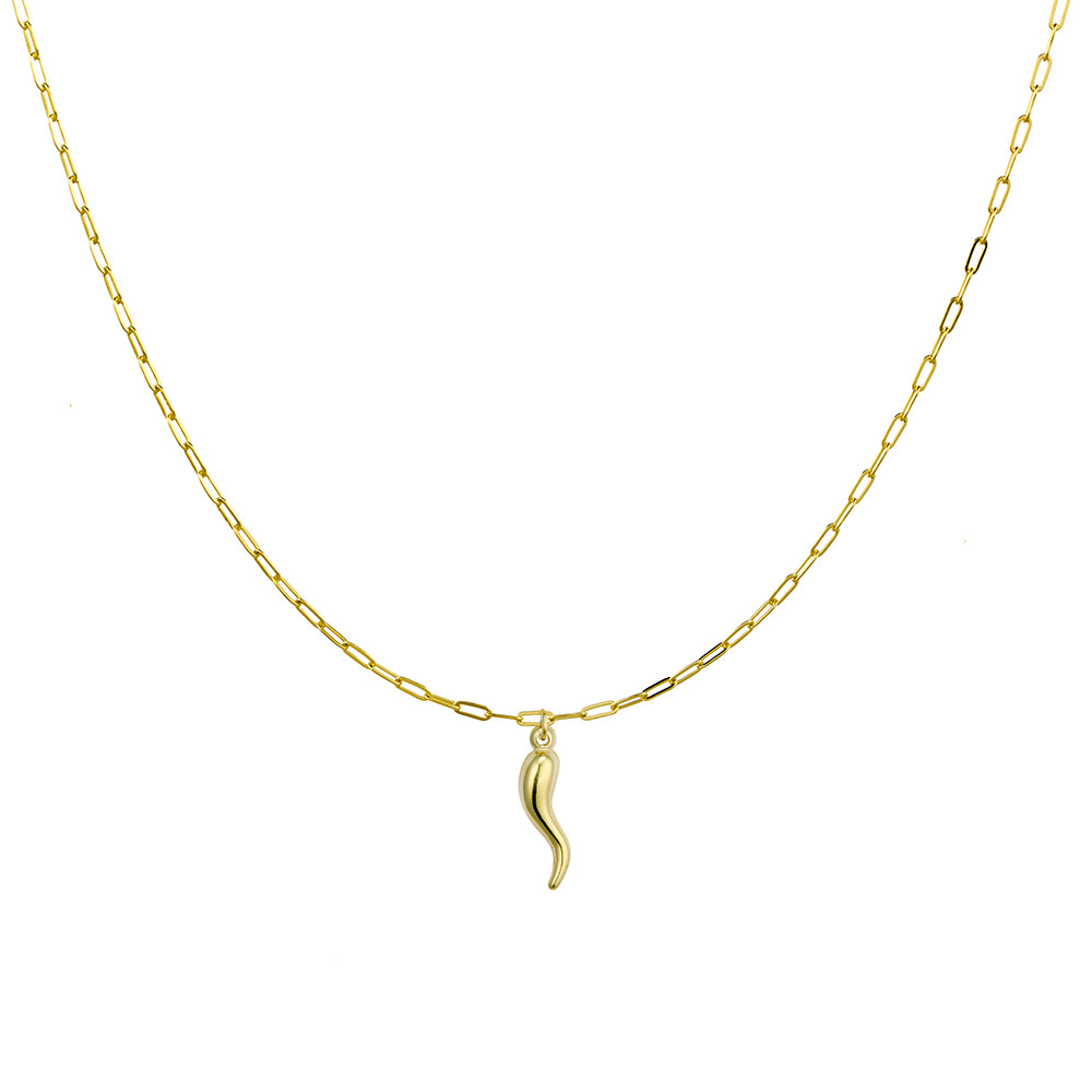 Gold Plate Petite Paperclip Necklace With Cornicello Pendant