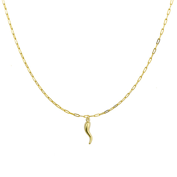 Gold Plate Petite Paperclip Necklace With Cornicello Pendant