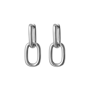 Double Oval Silver Chain Link Earrings