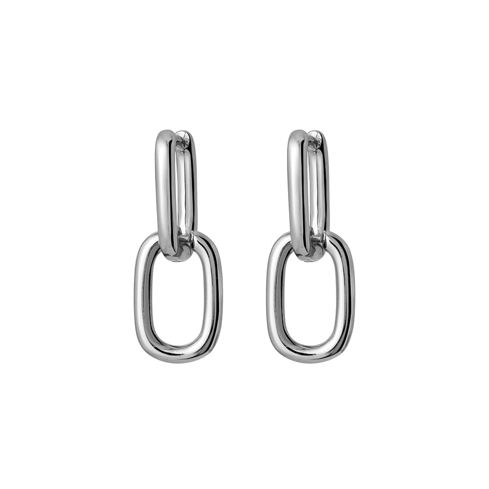 Double Oval Silver Chain Link Earrings