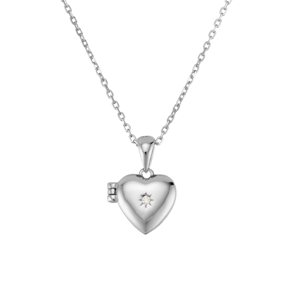 CZ Heart Locket Necklace