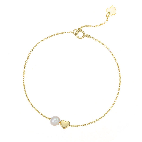 Gold Floating Heart & Pearl Bracelet